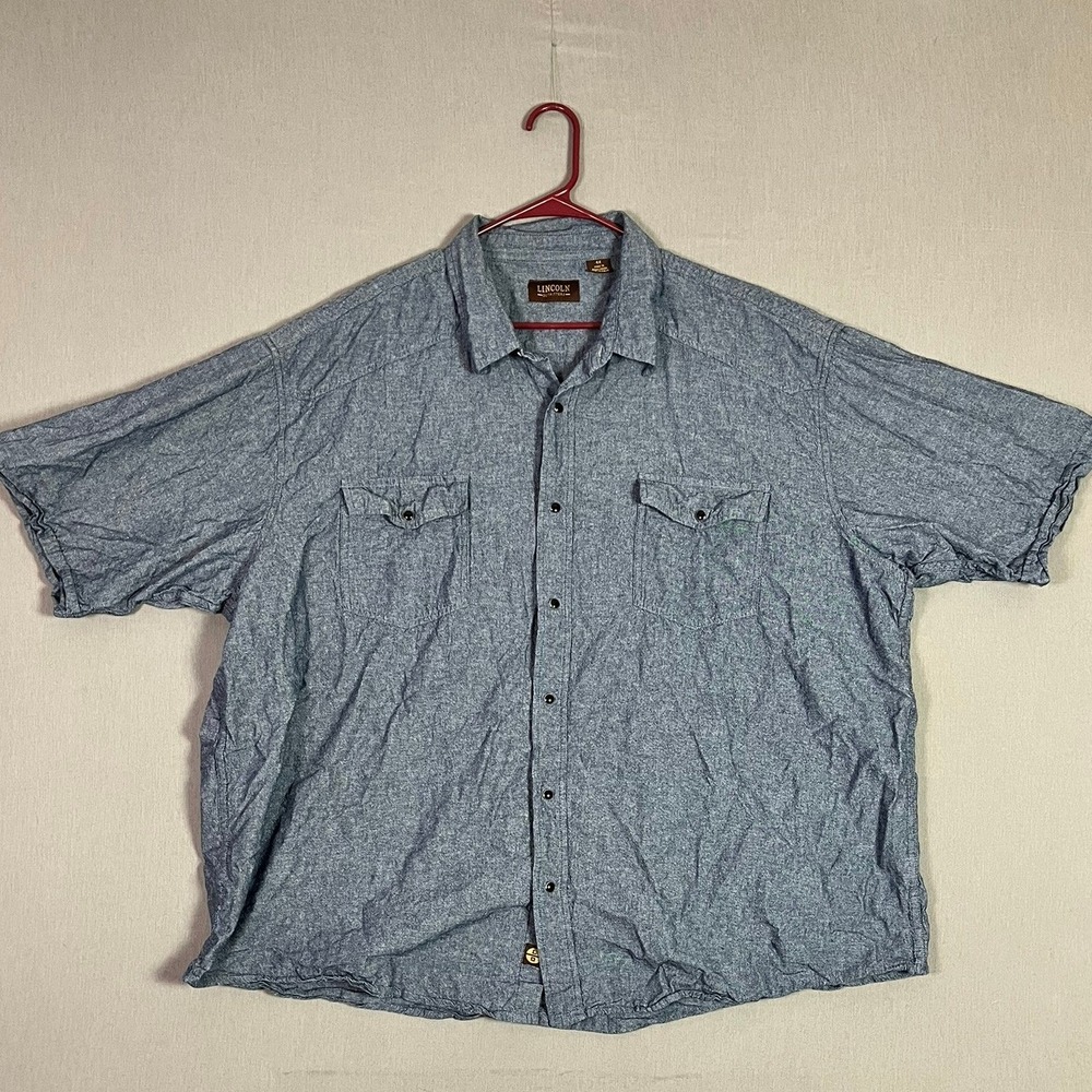 Lincoln Outfitters Shirt 4X Cotton Blue Short Sleeve Workwear Button Up EUC